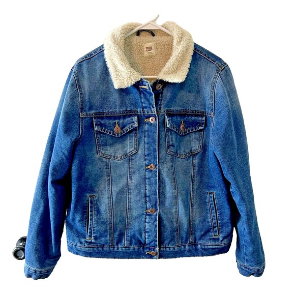 Women's True Craft Denim Coat Sherpa Lined Medium‎ Wash Button Front Size XL - Picture 1 of 8